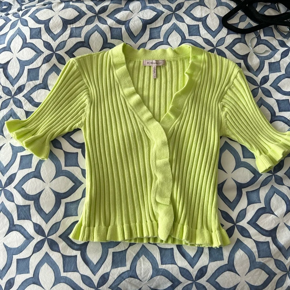 BCBGeneration Neon Rib-Knit Ruffle Top - Picture 1 of 6